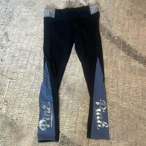 Nwots Victoria Secret Pink black & gray sequin accent Yoga pants Sz Large